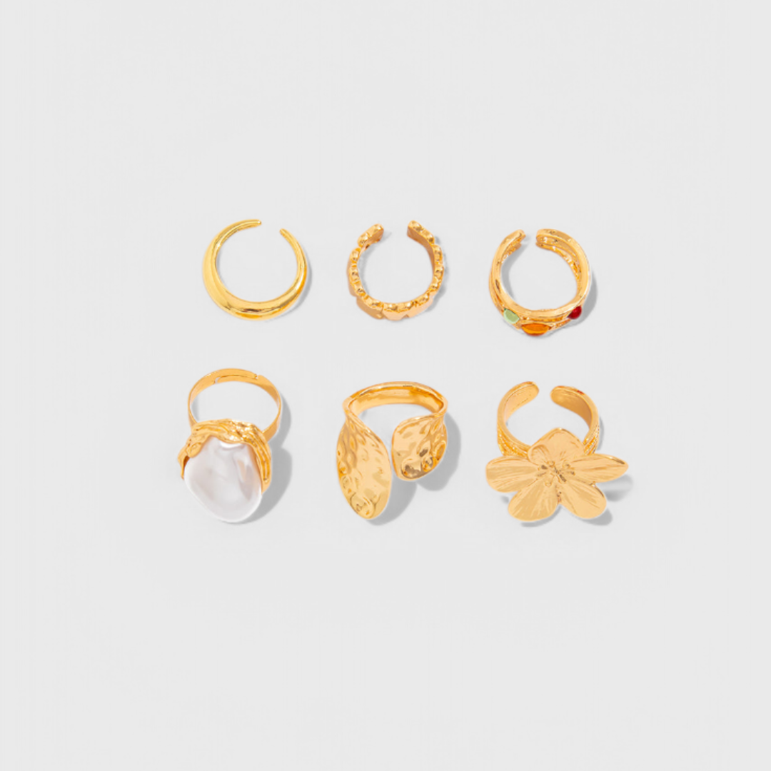 Montserrat | Conjunto de Anillos Dorados Mujer Perla