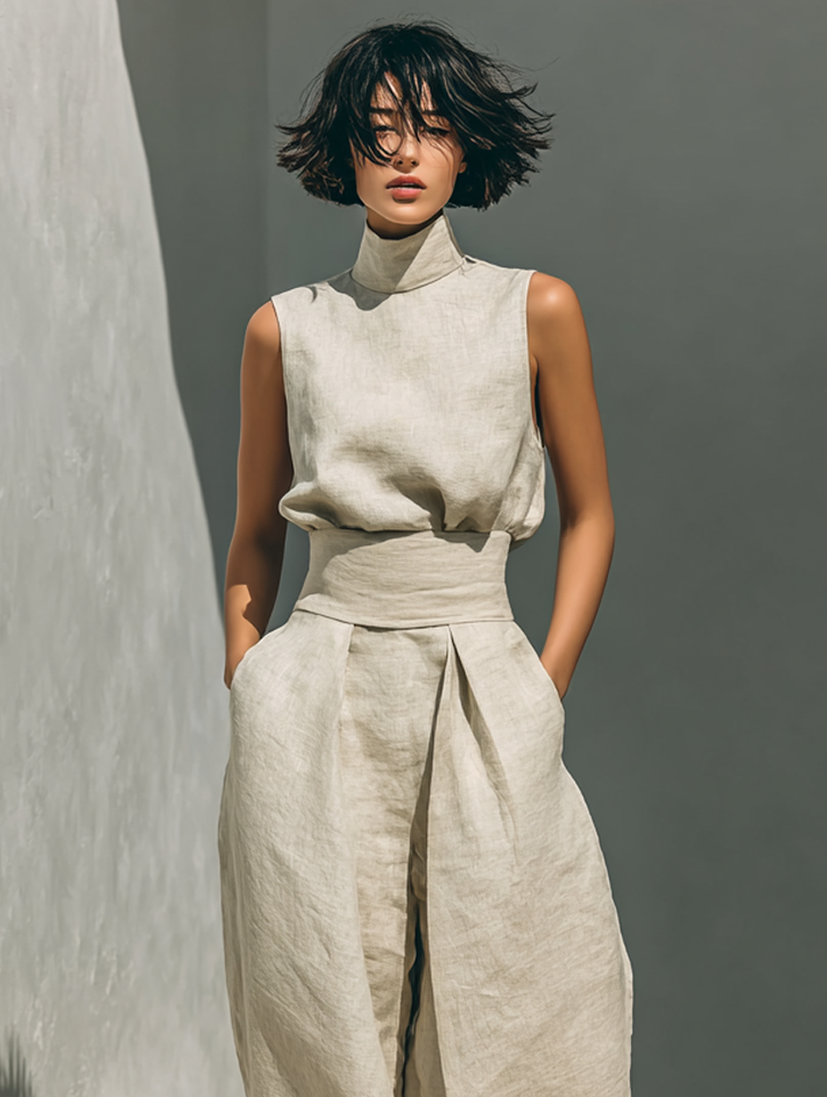 Maria™ | Set completo con top a canotta e pantaloni larghi in cotone e lino