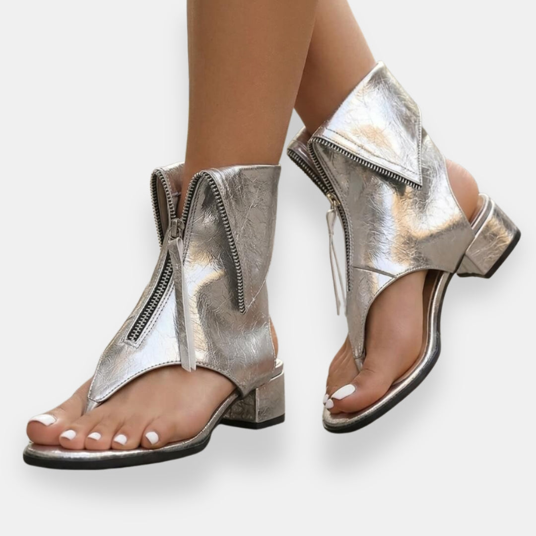 Zafira | Metallicsandaler med dragkedja