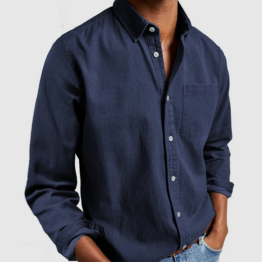 Diego | Camisa de Lino Hombre de Manga Larga con Cuello Abotonado