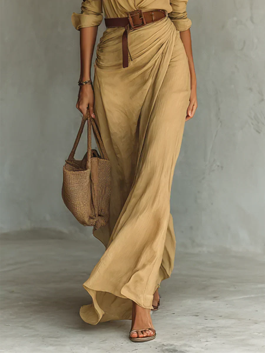 Camille™ | Maxi Abito con Rever e Cintura in Vita