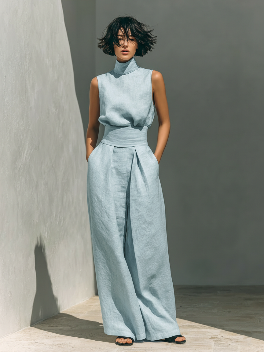 Maria™ | Set completo con top a canotta e pantaloni larghi in cotone e lino