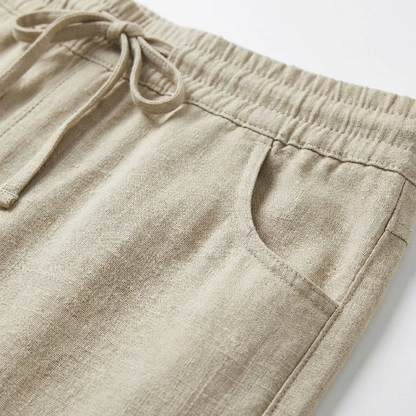 Hugo | Pantalones de Lino Hombre con Cintura de Cordón y Bajo Ajustado