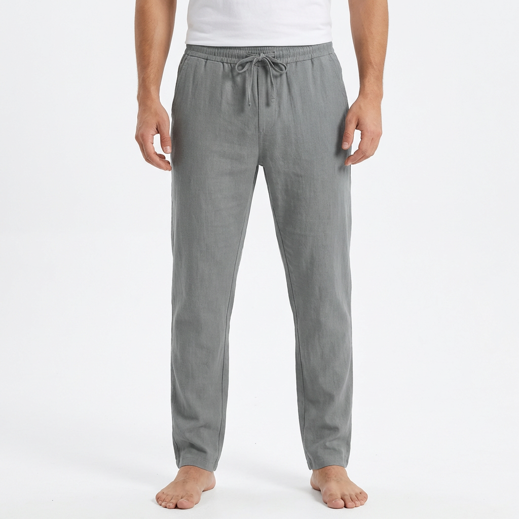 Hugo | Pantalones de Lino Hombre con Cintura de Cordón y Bajo Ajustado