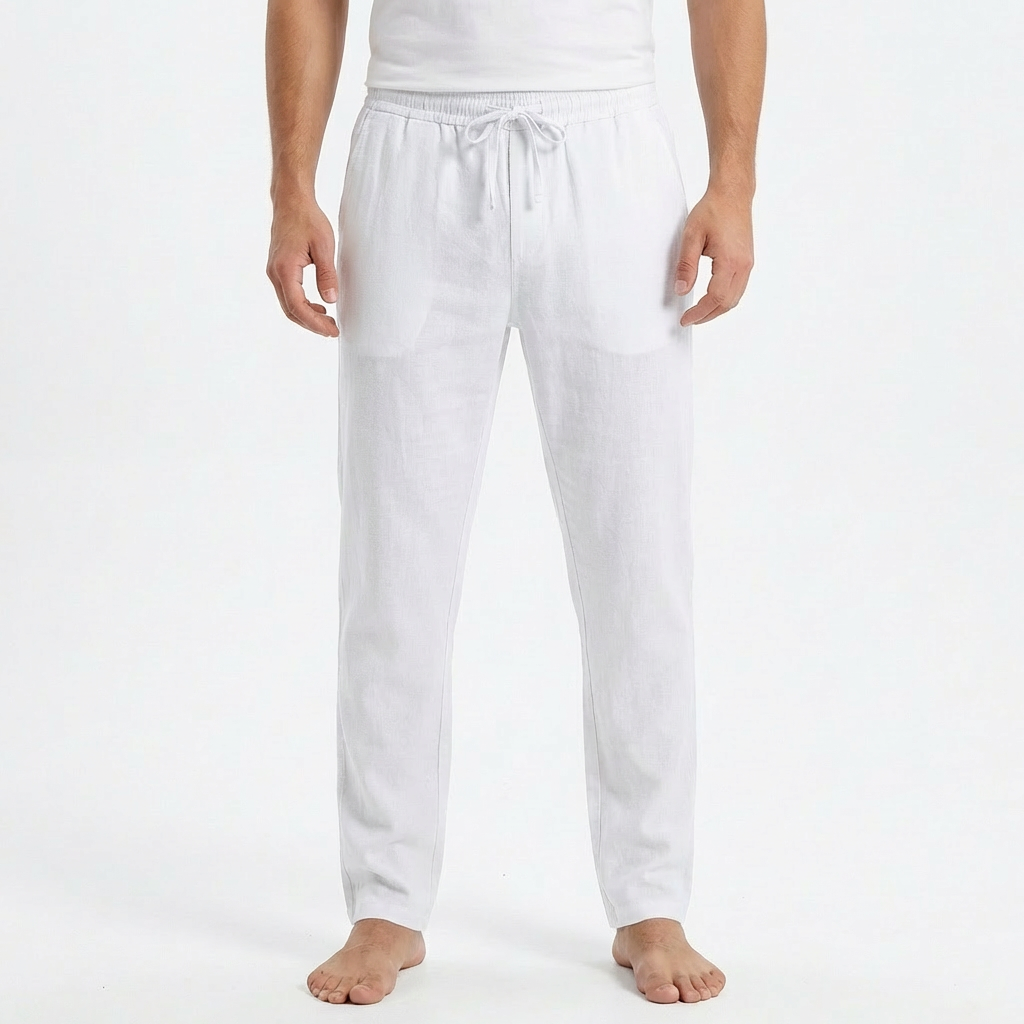 Hugo | Pantalones de Lino Hombre con Cintura de Cordón y Bajo Ajustado