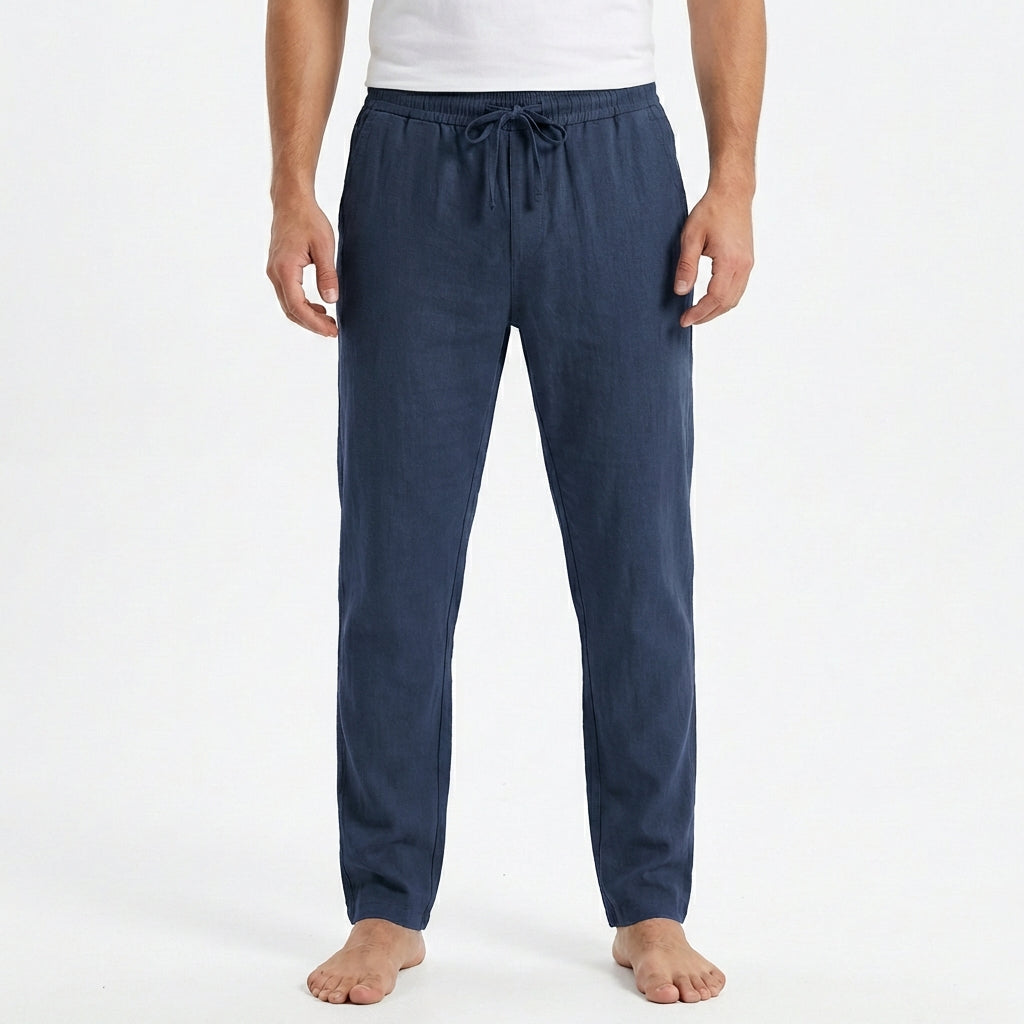 Hugo | Pantalones de Lino Hombre con Cintura de Cordón y Bajo Ajustado
