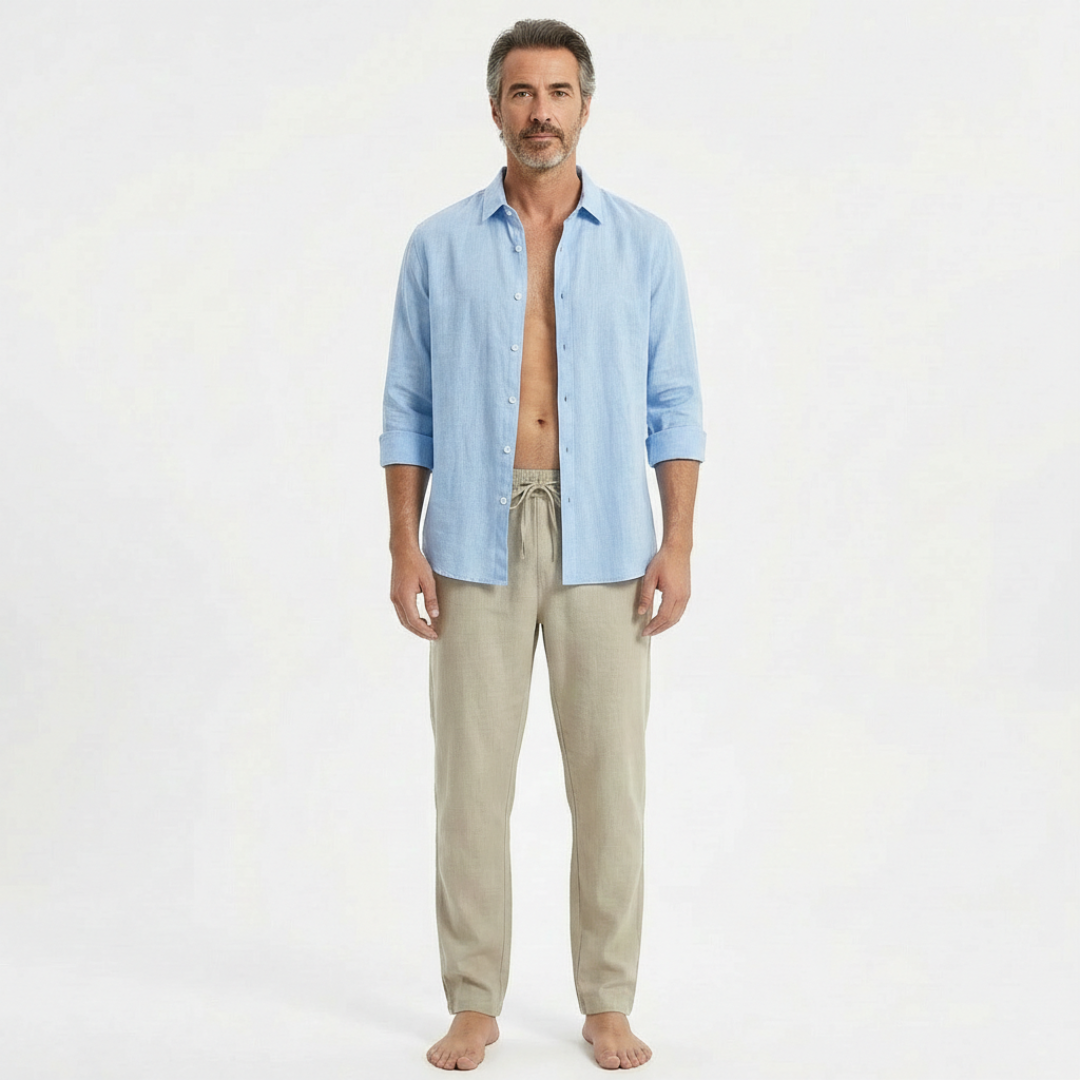 Hugo | Pantalones de Lino Hombre con Cintura de Cordón y Bajo Ajustado