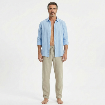 Hugo | Pantalones de Lino Hombre con Cintura de Cordón y Bajo Ajustado