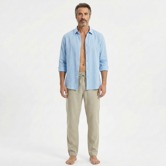 Hugo | Pantalones de Lino Hombre con Cintura de Cordón y Bajo Ajustado