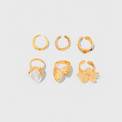 Montserrat | Conjunto de Anillos Dorados Mujer Perla