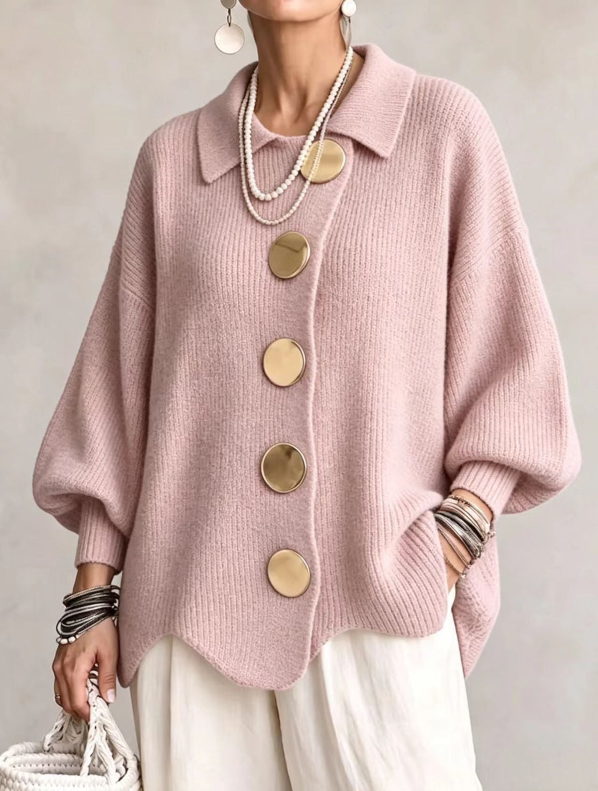 Victoire | Cardigan oversize con grandi bottoni dorati