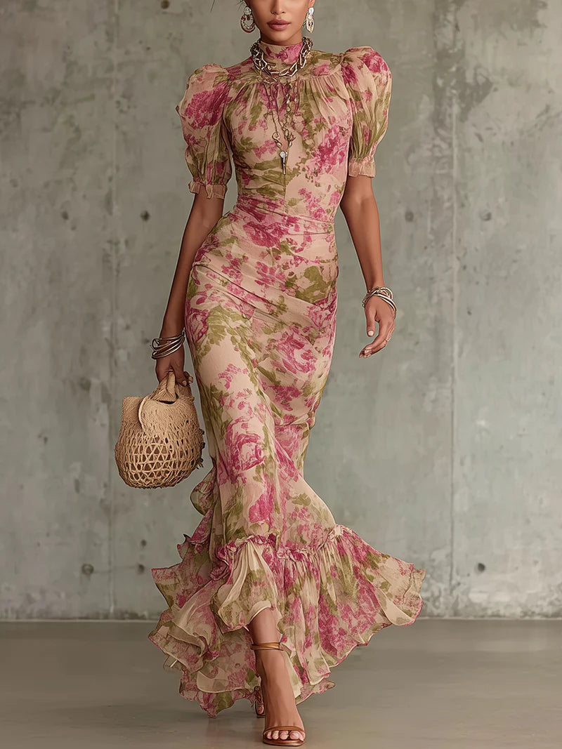 Rosalie™ | Abito Maxi con Stampa di Rose Vintage