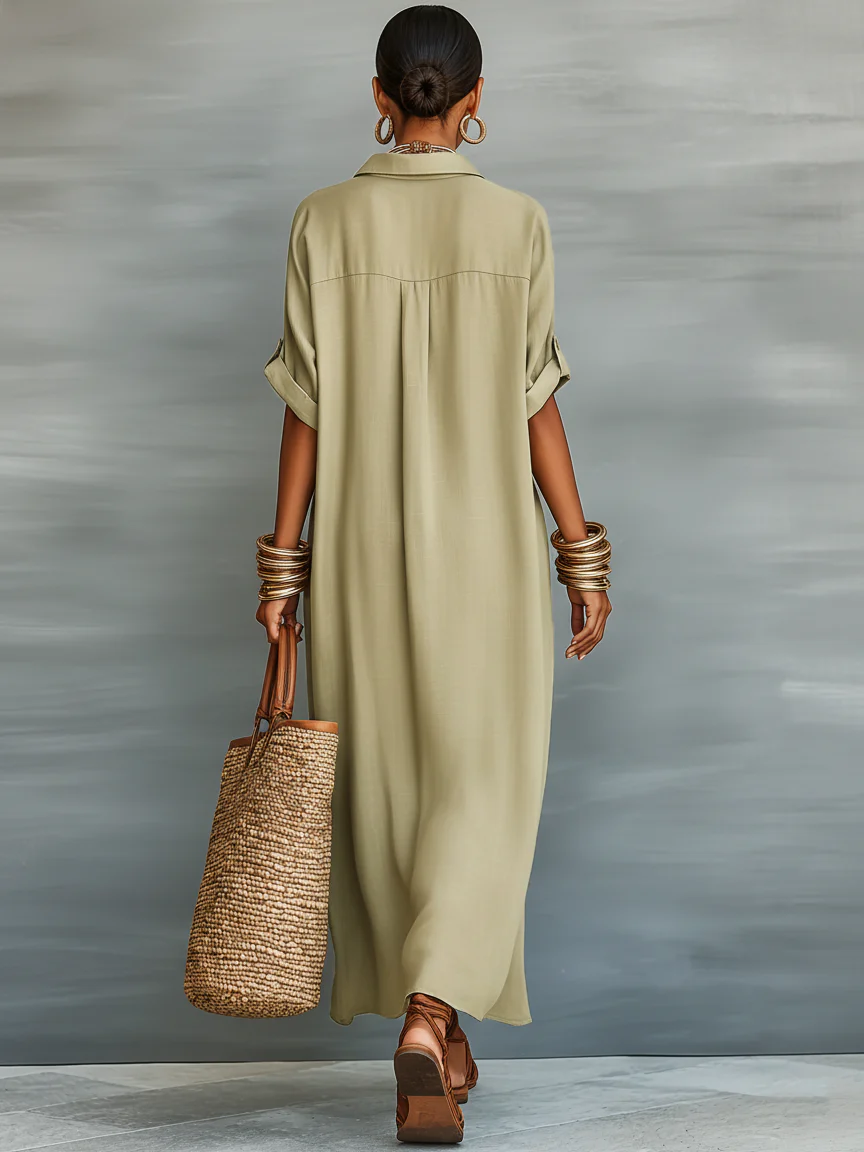 Gunnel | Olivia Green Long Dress with Minimalist Lines
