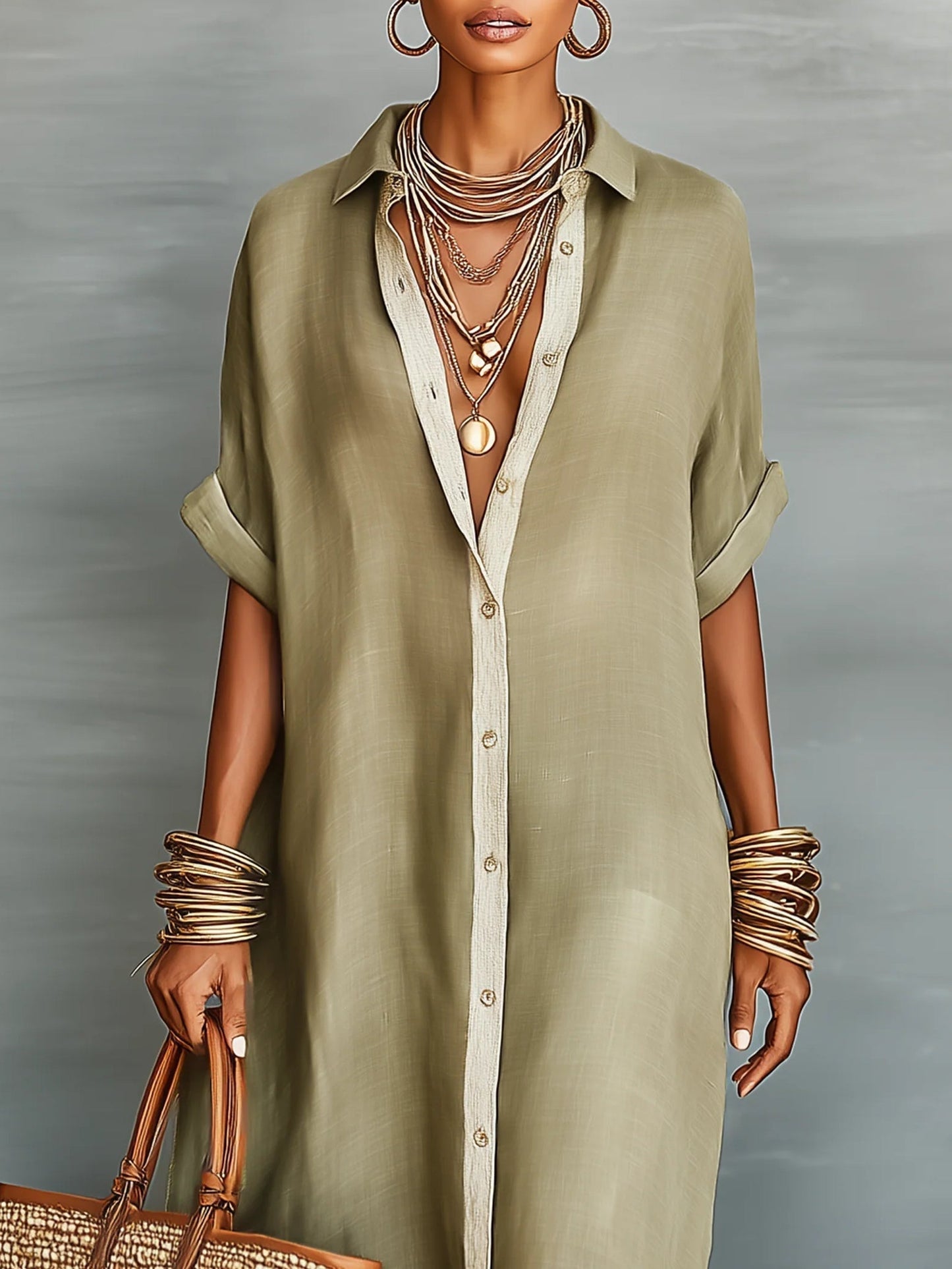 Gunnel | Olivia Green Long Dress with Minimalist Lines