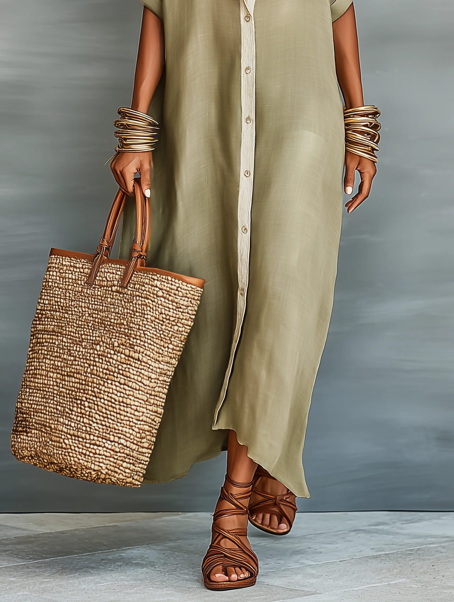 Gunnel | Olivia Green Long Dress with Minimalist Lines