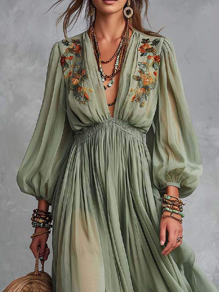 Élodine™ | Abito Maxi Bohemien con Stampa Floreale