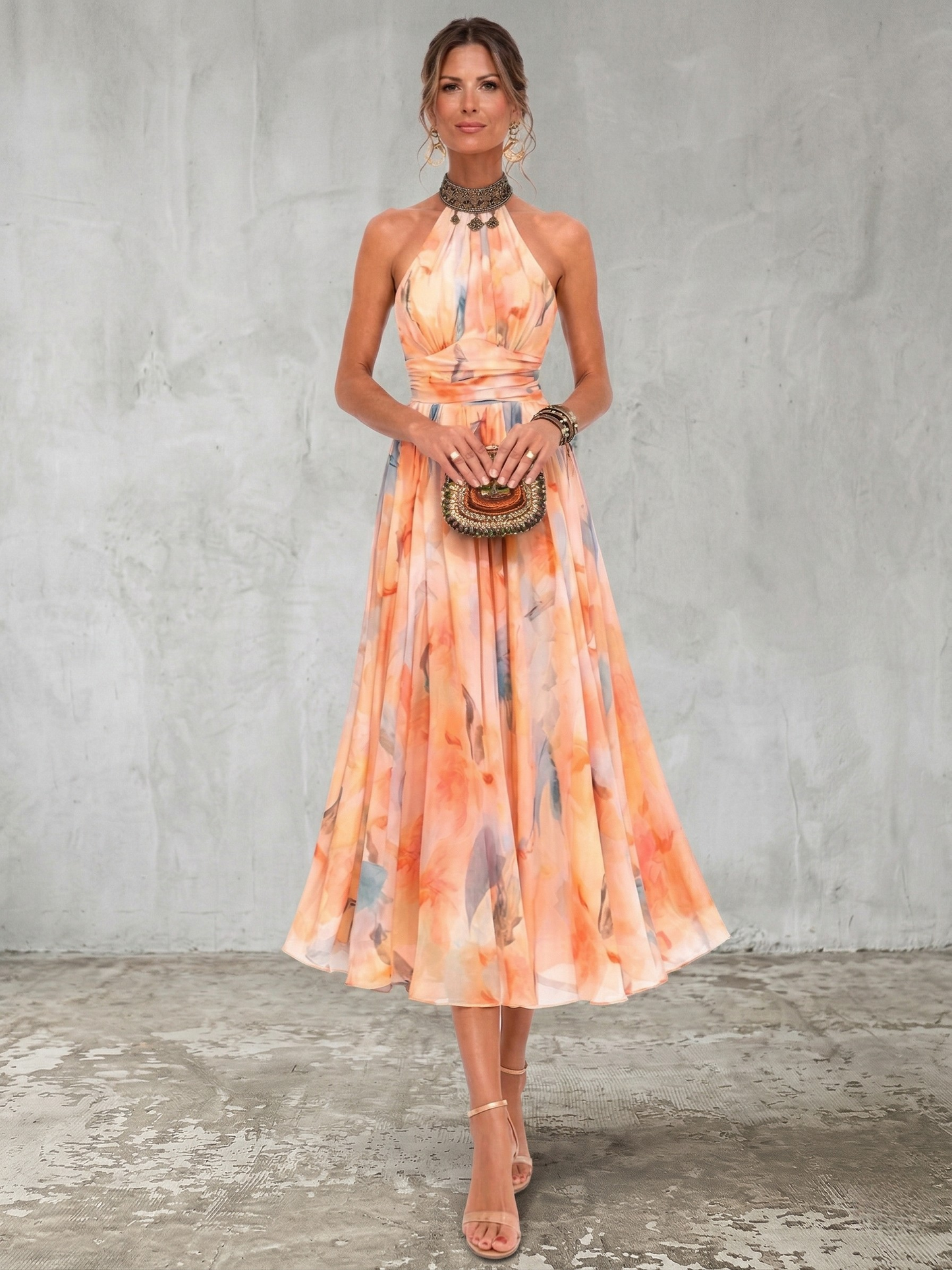 Aurora™ | Abito con Scollo Halter e Stampa Acquerello