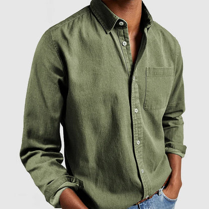 Diego | Camisa de Lino Hombre de Manga Larga con Cuello Abotonado