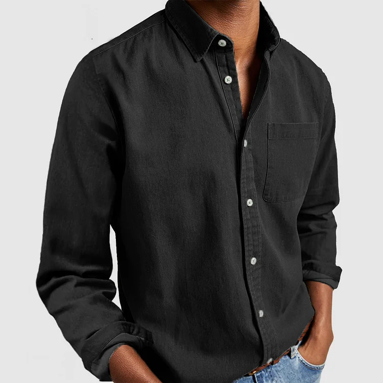 Diego | Camisa de Lino Hombre de Manga Larga con Cuello Abotonado