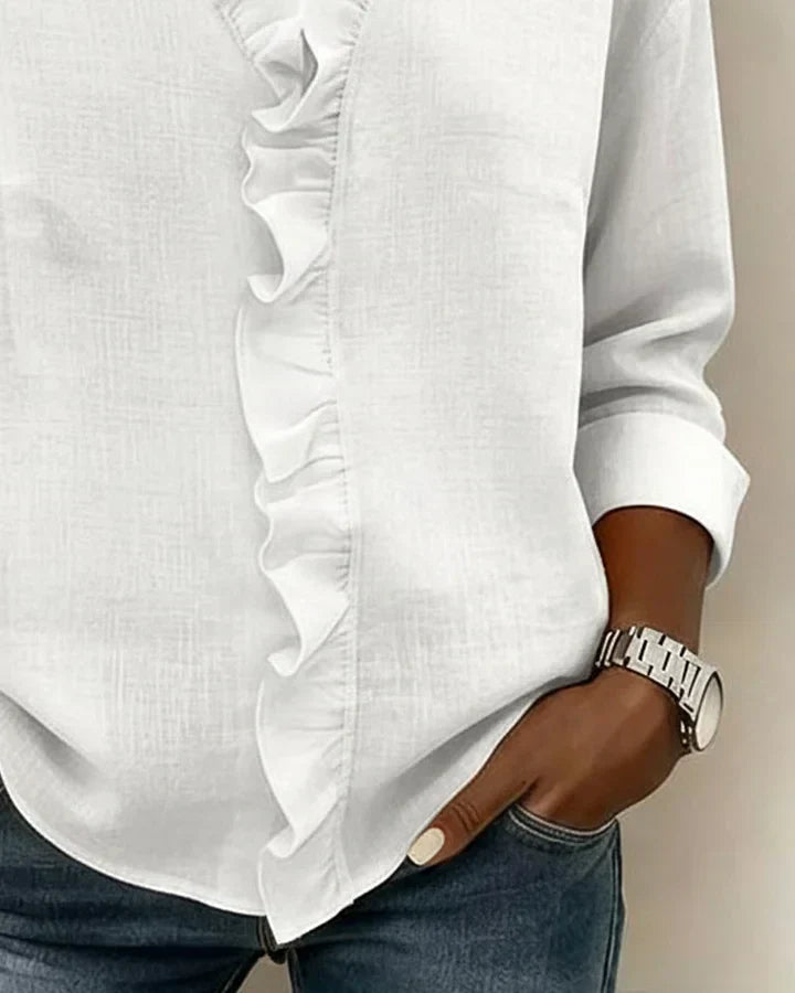 Inés | Blusa con Volantes, Escote en V y Manga Larga