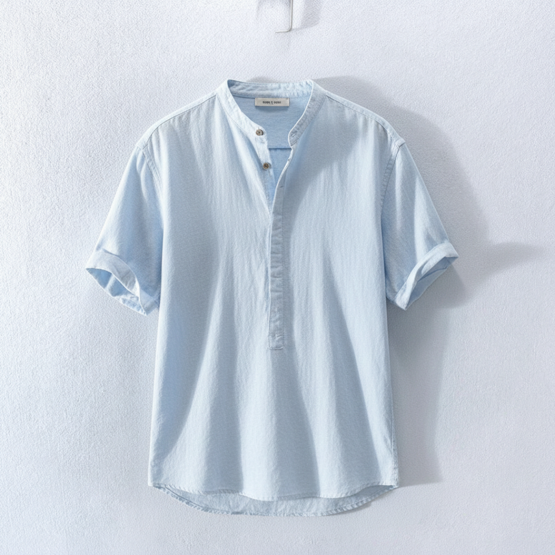 Lucas | Camisa de Lino Hombre de Manga Corta con Cuello Mao