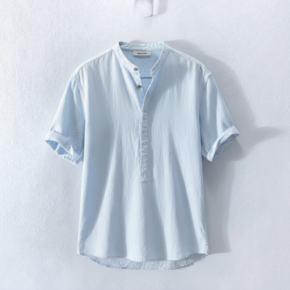 Lucas | Camisa de Lino Hombre de Manga Corta con Cuello Mao