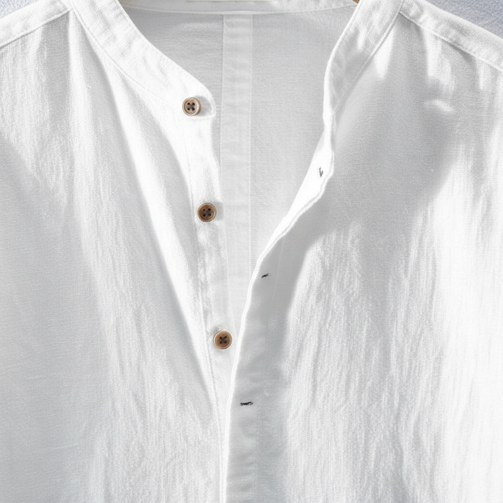 Lucas | Camisa de Lino Hombre de Manga Corta con Cuello Mao