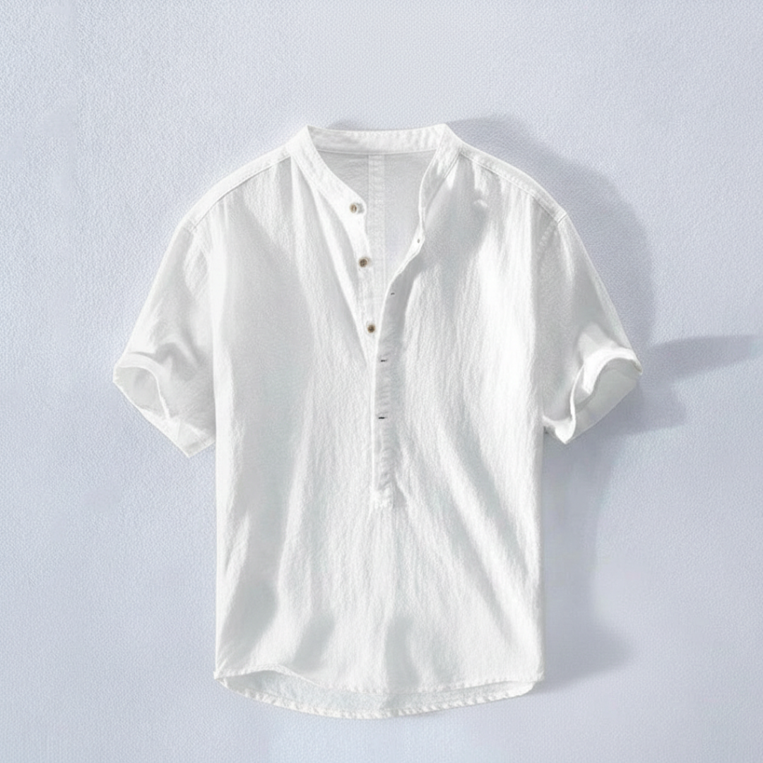 Lucas | Camisa de Lino Hombre de Manga Corta con Cuello Mao