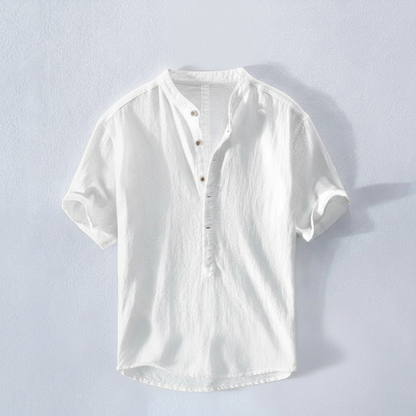 Lucas | Camisa de Lino Hombre de Manga Corta con Cuello Mao