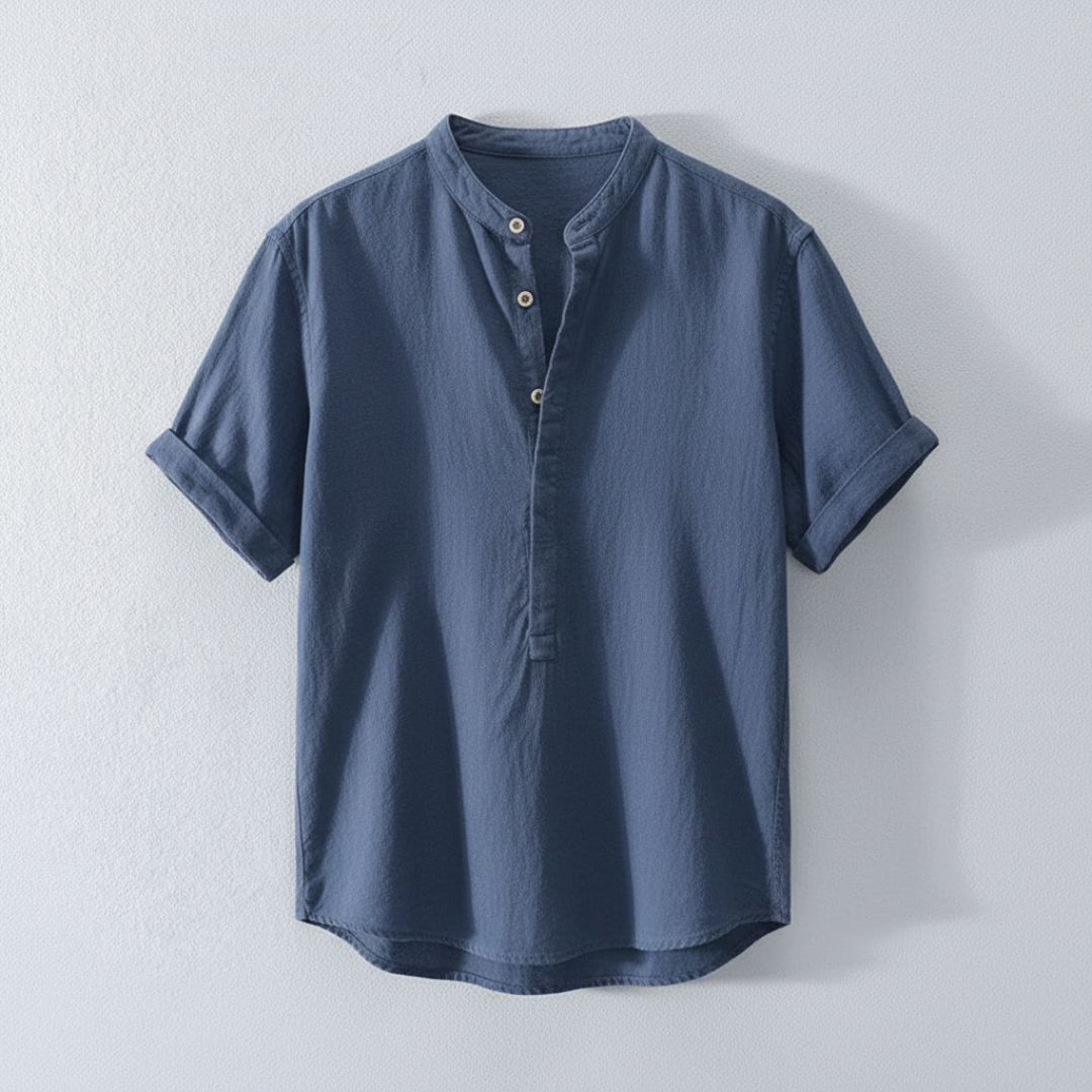 Lucas | Camisa de Lino Hombre de Manga Corta con Cuello Mao