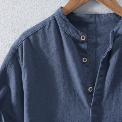 Lucas | Camisa de Lino Hombre de Manga Corta con Cuello Mao