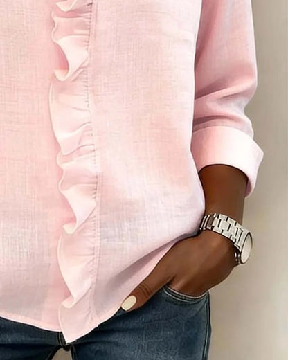 Inés | Blusa con Volantes, Escote en V y Manga Larga