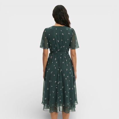Vestido Midi Manga Corta Escote Pico