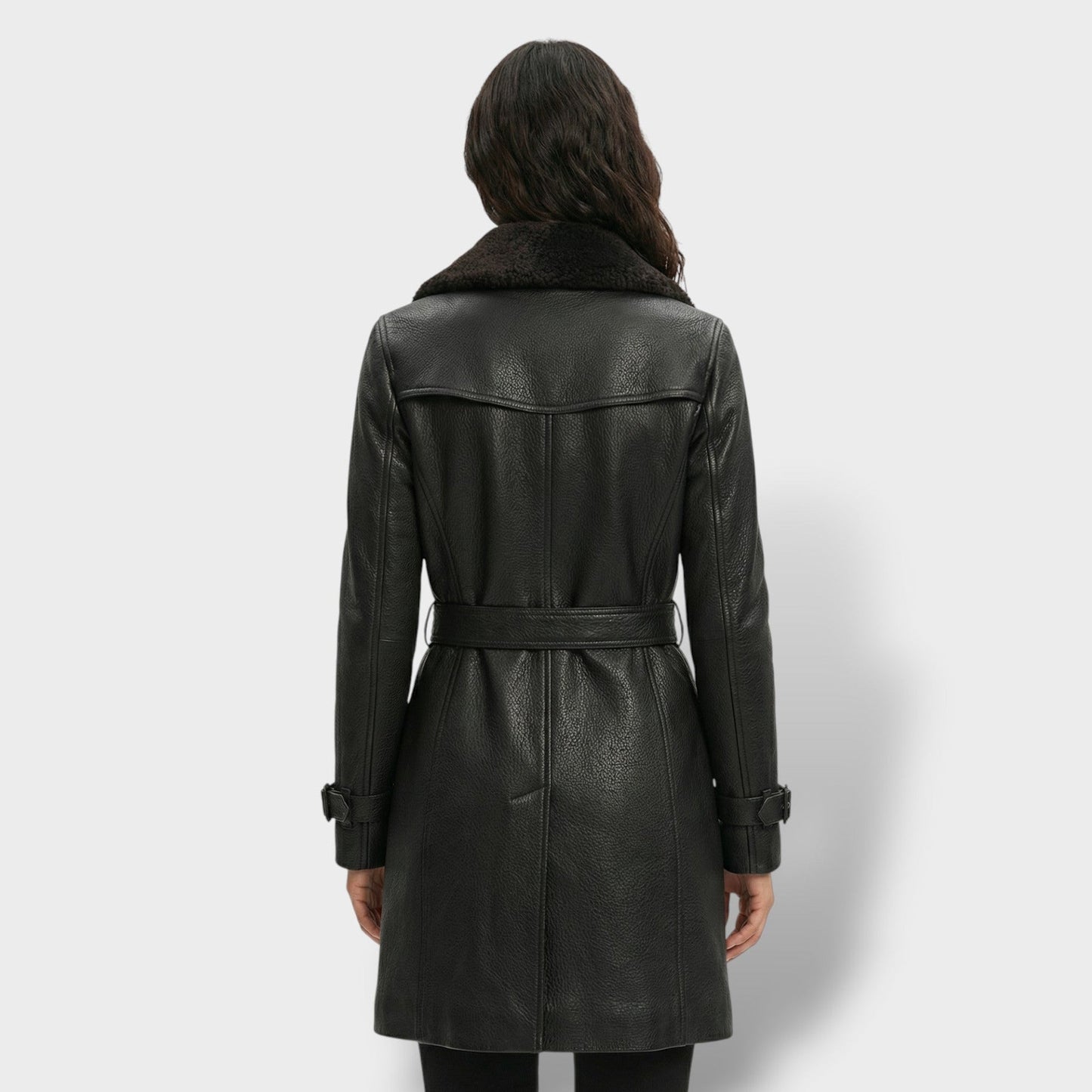 Abrigo de Cuero Elegante Mujer