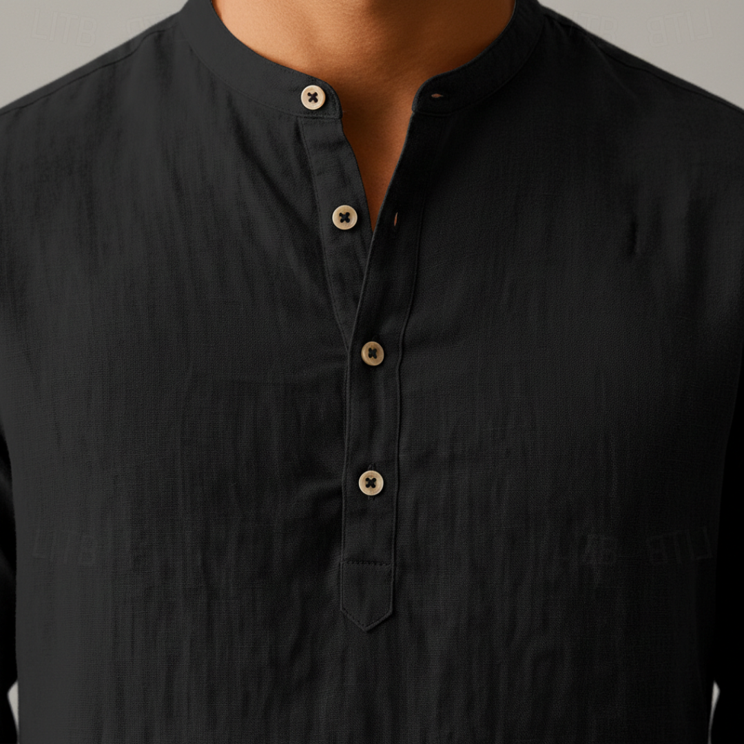 Mateo | Camisa Henley de Lino Hombre de Manga Larga