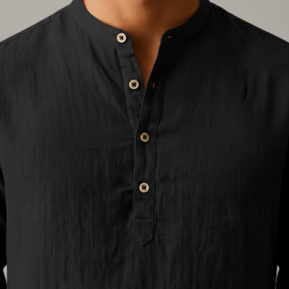 Mateo | Camisa Henley de Lino Hombre de Manga Larga