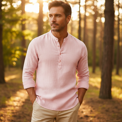 Mateo | Camisa Henley de Lino Hombre de Manga Larga