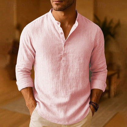 Mateo | Camisa Henley de Lino Hombre de Manga Larga