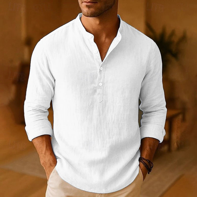 Mateo | Camisa Henley de Lino Hombre de Manga Larga
