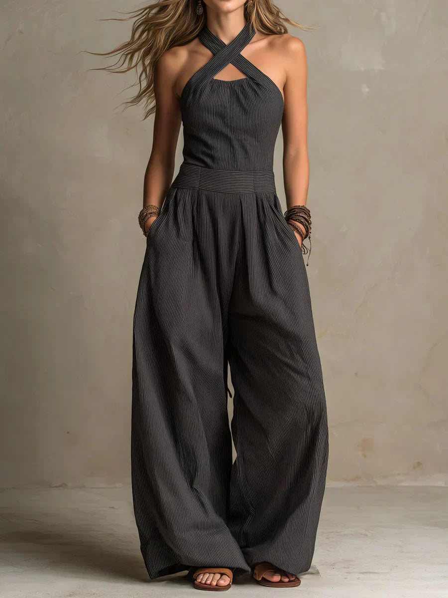 Bianca | Jumpsuit i Lin och Bomull med Elegant Korsad Urringning